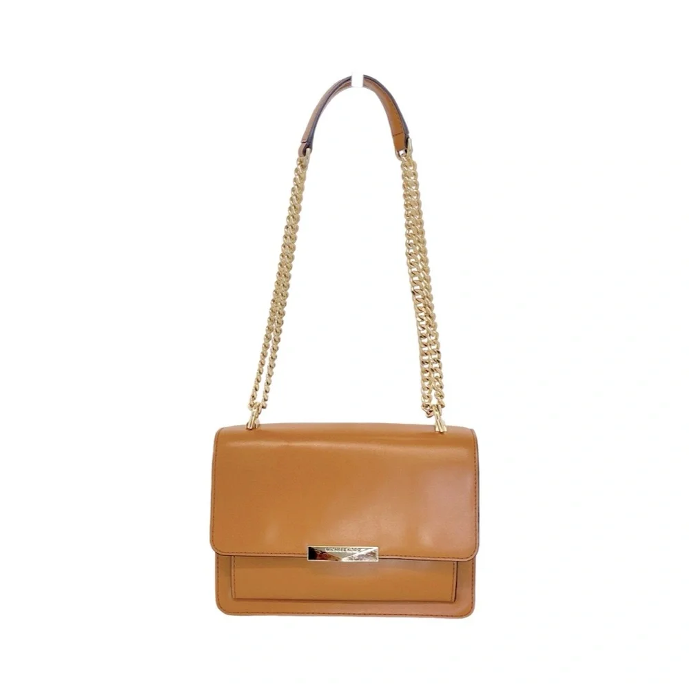 Michael Kors Jade Gusset Crossbody Shoulder Bag w Chain Straps in Camel 🐫